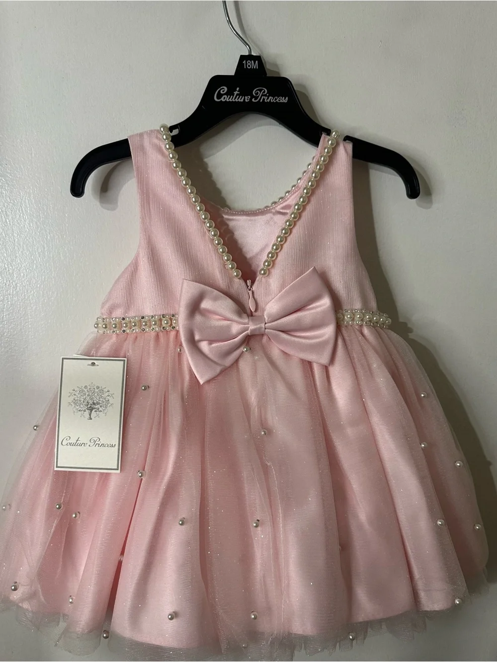 Pink Pearl-Trim Tulle Dress for Kids